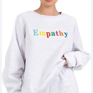 White Crewneck Sweater with Colorful Empathy Design